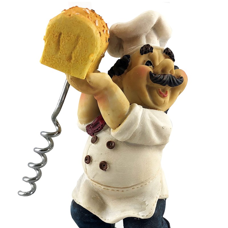 Italian Chef Baker Holding Bread Cork Screw Bottle Opener and