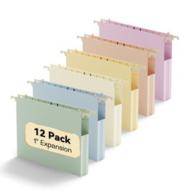 NORDUN Plastic Hanging File Folders Letter Size,1 Inch Expansion,12 Pack Reinforced Heavy Duty Hanging Folders,File Cabinet Folders,Adjustable Tabs,Expandable Hanging File Folder,Morandi Color