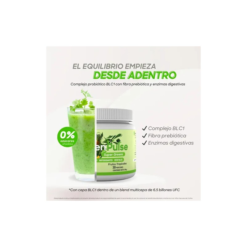 Greenpulse Super Greens | Jugo Verde Con Probióticos Y Fibra
