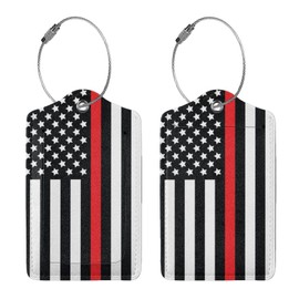 2 Pcs Firefighter Flag Luggage Tag for Suitcase, Thin Red Line Tag, Steel Loop with Privacy Cover ID Label, Gifts for Women Men Boy Girl Baggage Bag