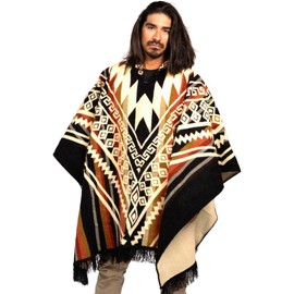 DAVLINA, ALPACA Wool Poncho Hooded and, Aztec Pattern, Unique and handmade in Ecuador. Thick, Warm and Soft Wool Poncho