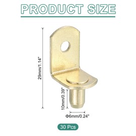 uxcell 30Pcs Shelf Support Pegs, 6mm L-Shaped Shelf Support Pins, Metal Support Pegs Holder for Kitchen Cabinet Bookcase Furniture (Gold)