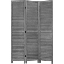 3 Panel Wood Room Divider 5.7 Ft Tall Privacy Wall Divider 67.7" x 16.9" Each Panel Folding Wood Screen for Home Office Bedroom Restaurant （Gray）