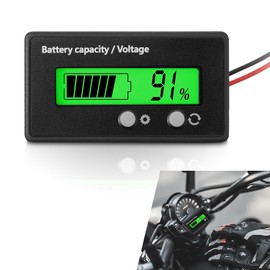 Gseigvee 1 PC Car Voltage Power Indicator, 2.41" x 1.31" DC10-100V LCD High-Bright Digital Display with Adjustment Button, Waterproof Monitoring Meter with Alarm, Universal for Car (Green & Black)