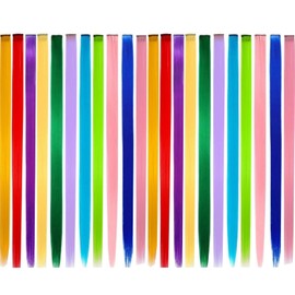 Coloured Hair Extensions, Pack of 22 Rainbow Coloured Hair Extensions Clip Straight Hair Extensions Long Hair Piece for Women/Girls Party Festival Decoration, 55 cm