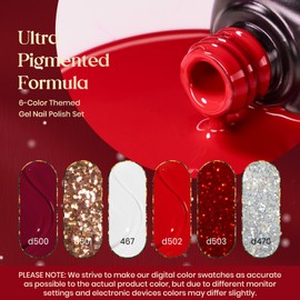 Beetles Red Gel Nail Polish, 6Pcs Candy Cane Gel Polish Glitter Burgundy Red Sparkle Gel Nail Kit White Silver Holiday Nail Gel, Soak off U v Nail Art Design Gift for Women | beetles Gel Polish
