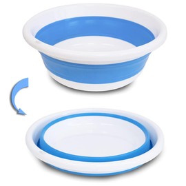 Washing Bowl, Laundry Tub, Washing Bowl, Camping Bowl, Foldable, Plastic, Save Space, Ideal for Bathroom, Kitchen, Patio, Garden, Thermostat Rubber (12 x 31 cm, Blue)