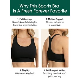 Fruit of the Loom Women's Medium Impact Sports Bras Supports without Padding, Black Hue/Black Hue