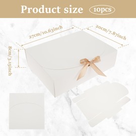 10 Pcs Gift Boxes with Lids and Ribbon, 10.6x7.8x3.1Inch Vellum Paper Bridesmaid Proposal Box, Collapsible Gift Box for Wedding, Packaging, Present, Birthday, Bridesmaid Gifts(White)