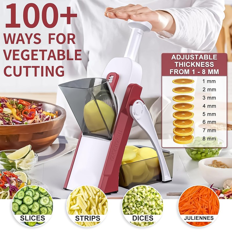 AEX Foldable Mandoline Slicer Adjustable Vegetable Chopper with Safety Lock,