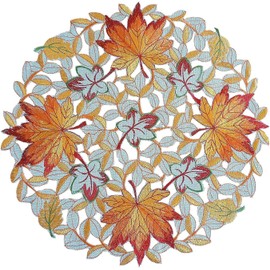 GRANDDECO Thanksgiving Harvest Table Runner Embroidered Cutwork Maple Leaves Dresser Scarf Table Cover Autumn Or Fall Decorations (Placemat 14" Set of 2)