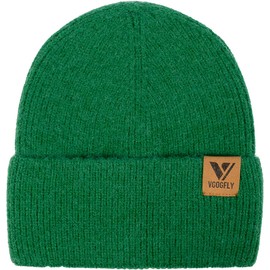 Vgogfly Beanie Men Slouchy Knit Skull Cap Warm Stocking Hats Guys Women Striped Winter Beanie Hat Cuffed Plain Hat Green