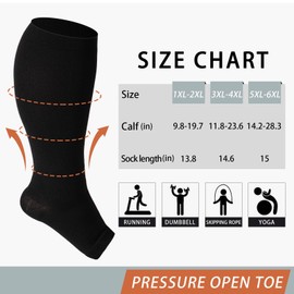 Abodhu Plus Size Compression Socks Open Toe Compression for Women& Men 15-20mmHg Wide Calf Knee High Toeless Compression Sock