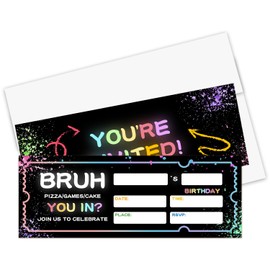 Games Retro Brun Birthday Party Invitation Set, 20 Double Sided Game Ticket Cards with Envelopes, Games Retro Arcade Brun Invitations for Boys and Girls, Gamer Birthday Parties Decorations Supplies