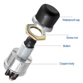 Engine Start Switch Button, 12V 24V 20A Momentary Push Button Switch, Engine Start Push Button Switch with Waterproof Cap Universal for Car Truck Boat RV ATV