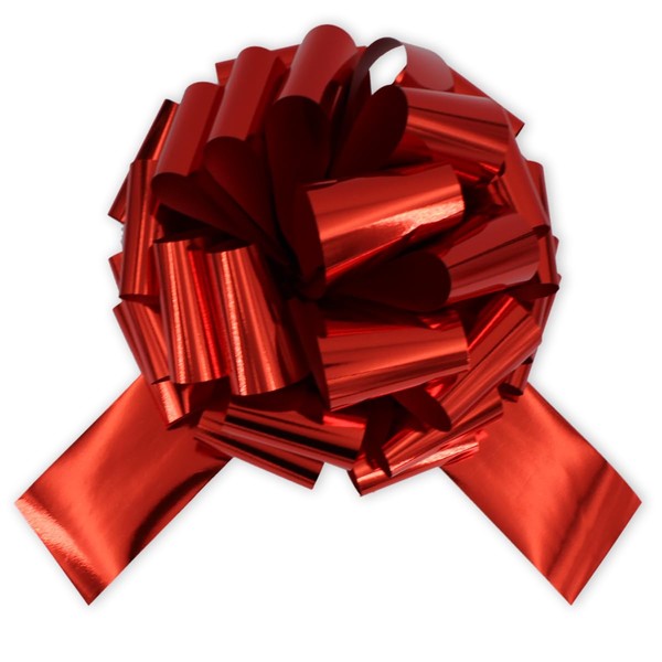 InstaBows Extra-Large 12" Pull Bow - Make a Statement with a Big Bow for Present - Perfect Large Gift Bow for Bikes, Appliances, Showers, Table Decorations & Events (Metallic Red)