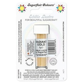 Sugarflair Radiant Gold Edible Lustre Dust (E171 Free), Add a Lustrous Shine to Cakes or Decorations. Brush On or Add Rejuvenator to Create Eye-Catching Edible Paint- 2g