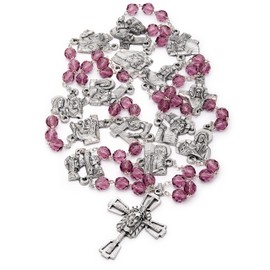 Mondo Cattolico Rosary Beads catholic for Women and Men Blessed During Pope's Angelus, Station of the Cross Rosary in Faceted Crystal Amethyst Beads - Perfect Catholic gifts