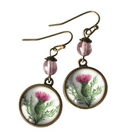 Scottish Thistle Glass Cabochon Earrings