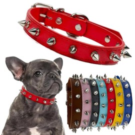 Spiked Dog Collars, Leather Spike Cat Collar Punk Rivet Studded Puppy Collars Durable with Buckle for Small Medium Large Dogs, (Red,S)