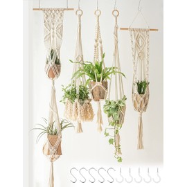 WXS-CHALL 5 Pack Macrame Plant Hangers Hanging Planter, Cotton Rope Hanging Plant Holders Decorative Flower Pots Indoor Outdoor Boho Home Decor (5 Size and 10 Hooks)