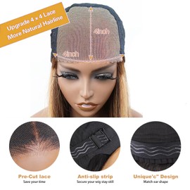 1.Glueless Wigs Human Hair Wear and Go 4x4 HD Lace Front Glueless Wig Human Hair 180 Density Pre Plucked Pre Cut Body Wave Lace Front Wigs for Women Blond Ombre Color P4/27 (24 inches)