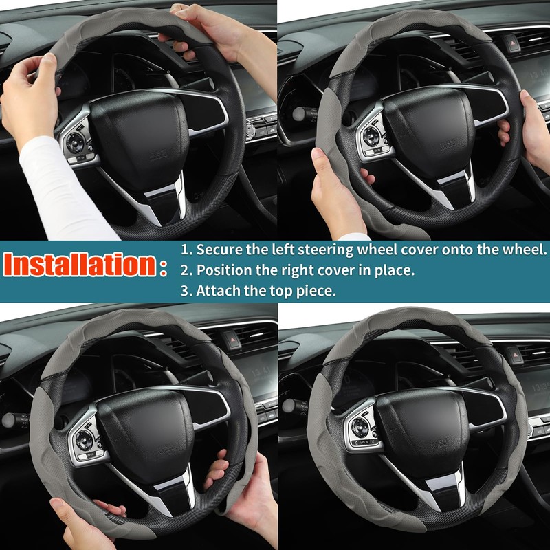 West Llama 3PCS Leather Auto Steering Wheel Cover, Snap on