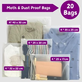 Marrie Reusable Ziplock Bags Travel Clothes Storage Bags Maternity Hospital Organiser Ziploc Pouches No Hole Frosted Resealable Waterproof Luggage Bags for Garments Shoes Cosmetics (20pcs Pack)