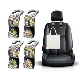 Ohleats 4 PCS Bling Car Seat Headrest Hooks, Crystal Rhinestone Back Seat Hanging Storage Organizer, Vehicle Seat Hanger Holder for Purse Handbag Coat, Interior Car Accessories (AB-4PCS)