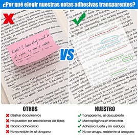 300 Notas Adhesivas Transparentes, 7.5 x 7.5 cm, 6 Colores50 Hojas Por Color, Resistentes al Agua y Ver a Travs                                       