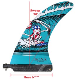 KONA SURF CO. Classic Single Single Center Fin for Longboard, Surfboard and Paddleboard (Firecracker, 8in)