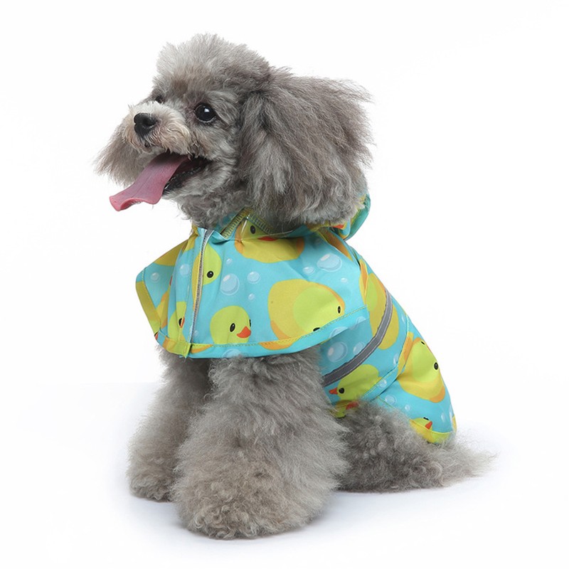 Pet Rain Jacket Duckling Pattern Waterproof Reflective Adjustable 4 Legs