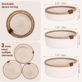 Sea Team 3-Pack Round Cotton Rope Storage Baskets Jute Braided Portable