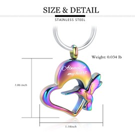 Yinplsmemory Hummingbird Cremation Keychain for Ashes Holder Always in My Heart Urn Locket Pendant Keychain Urn for Women/Men