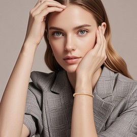 KRKC&CO 4mm Tennis Bracelet for Women Men, 14k Gold/White Gold Bracelets, Iced Out 5A Cubic Zirconia Stones, Bridal Wedding Jewelry for Her（gold-7in)