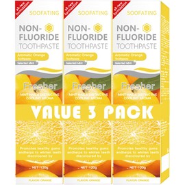 SOOFATING - Non-Fluoride Fresh Breath Deep Cleaning Orange Flavor Toothpaste for Sensitive Teeth Whitening Tooth Strengthens Teeth Enamel and Gums 4.23oz-3Pack