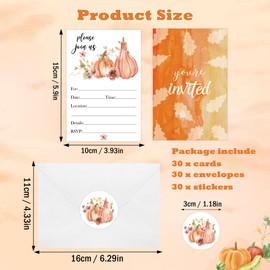 Lucleag 30 Pack Thanksgiving Party Invitations Cards with Envelopes & Stickers, Fall Autumn Thanksgiving Dinner Party Invite Cards for Wedding Birthday Baby Shower Party Supplies