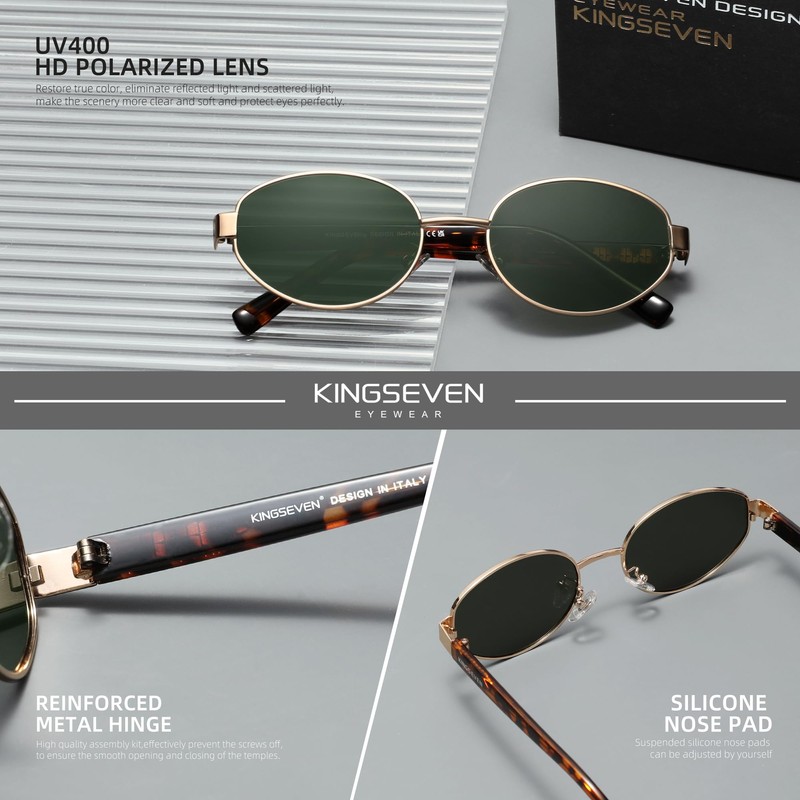 KINGSEVEN Classic Retro Sunglasses Oval Lens Aluminum Magnesium Frame 7589-2