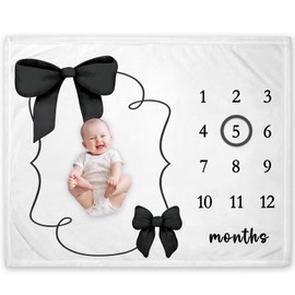Yuzioey Black Bow Milestone Blanket for Girl Boy, Bowknot Baby Growth Chart Monthly Blanket, Watch Me Grow Girl Dragon Baby Nursery for New Moms Shower(50"x40")