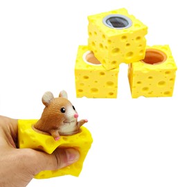 Squeeze Toy Cheese Mouse Funny Fidget Squishy Toys 3 Pcs Relief Stress Anxiety Tension Sensory Gift Party Favor Classroom Prize for Kids Boys Girls