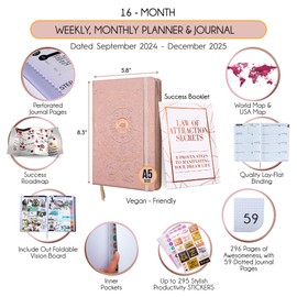 Law of Attraction Planner 2024-2025 - Sept 2024 - Dec 2025, Deluxe Weekly, Monthly Planner, a 16 Month Journey to Increase Productivity & Happiness, Life Organizer, Gratitude Journal, Gift Box