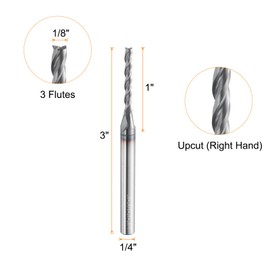 sourcing map Spiral Router Bit 1/8" Cut Dia 1/4" Shank Up Cut AlTiN Coated Solid Carbide 3 Flutes CNC End Mill Milling Bits for Wood Alloy Steel Metal (1" Cut Length 3" Long)