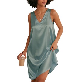 Ekouaer Women's Sleeveless Tank Nightgowns Silk Slip Dress Sleepwear Wide Strap Chemise Short Nightwear Light Green