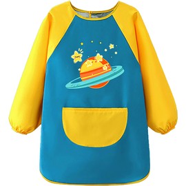 MESU Kids Art Smocks Long Sleeve Apron Waterproof Artist Painting Children Apron Green Planet M