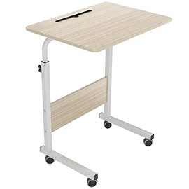 SogesHome 23.6 inch Adjustable Mobile Bed Table Portable Laptop Computer Stand Desks with Tablet Slot Cart Tray, Maple White