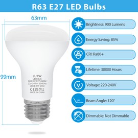 LUTW LUTW LED Reflektor R63 E27 Glhbirne, 9W Ersatz Halogenstrahler 60W, Kaltwei? 6500K E27 LED Reflektorlampen, 900LM LED Lampe E27 mit 120 Abstrahlwinkel, AC 220V, Nicht Dimmbar, 6er Pack