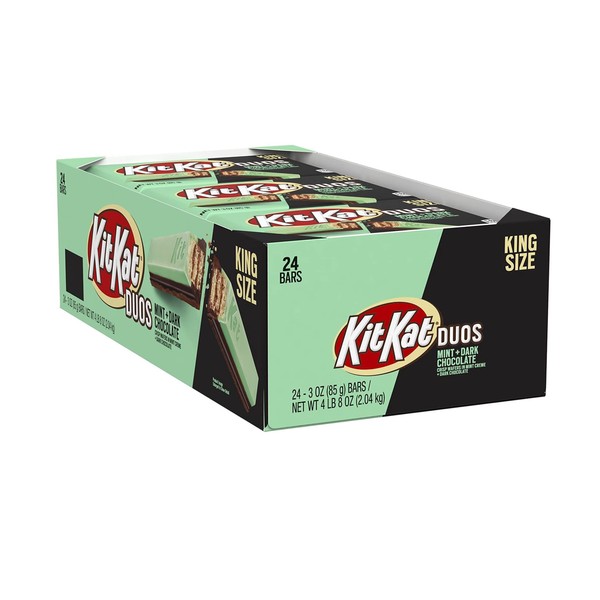 KIT KAT DUOS Mint Creme and Dark Chocolate King Size Wafer Candy, Individually Wrapped, Bulk, 3 oz Bars (24 Count)