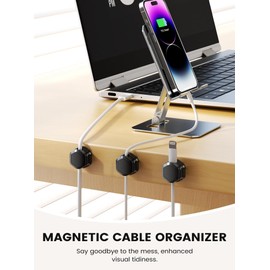 6 Pack Magnetic Cable Clips, Cable Holder Clips, Cable Smooth Adjustable Cord Organizer Holder, Strong Adhesive Wire Charger Holder for Desk, Office Supplies
