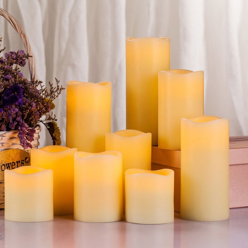RY King Large Flameless Candle Set of 9 (D 3"