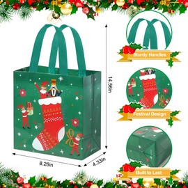 SHANGRLA Reusable Small Christmas Gift Bags with Handles for Kids - Bulk Xmas Holiday Present Tote Bags 8 PCS